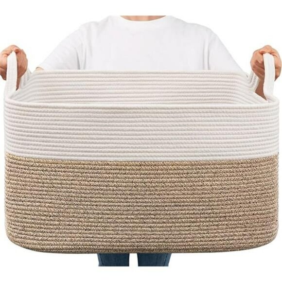 Large Woven Storage Basket Cotton Rope Blanket Toy Organizer Bin for Bedroom - Picture 8 of 8